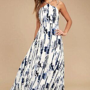 Lulu's Abstract Blue and White Maxi Dress